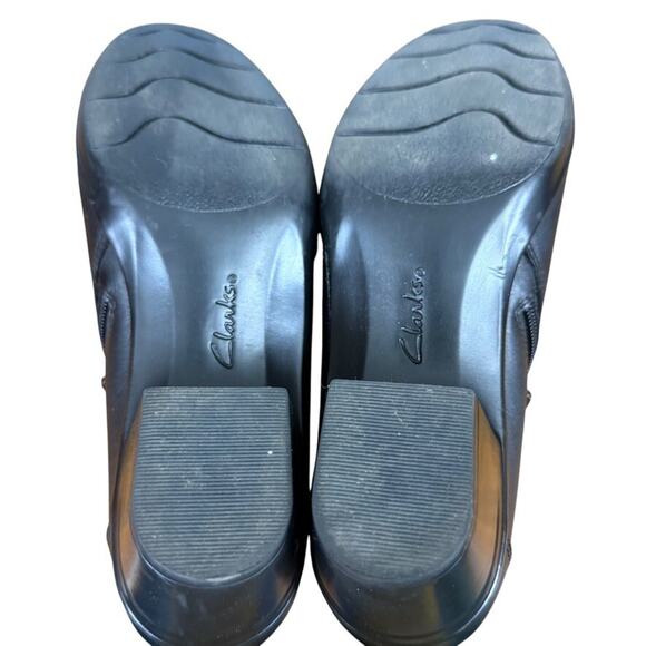 Clarks Emslie Warren Womens Black Leather Clogs Block Chunky Heel Shoes sz 7 M - Picture 15 of 16
